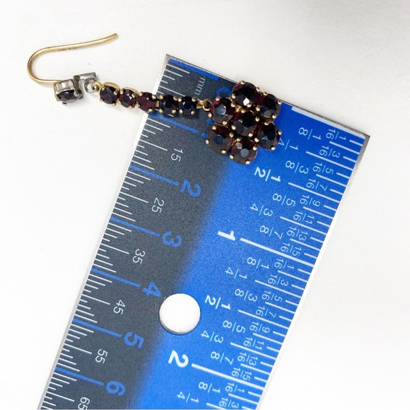 696 Vintage Bohemian Rose-Cut Garnet red Dangle Drop Earrings Modified pierced - Picture 6 of 7